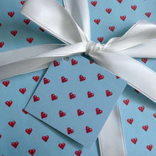 Load image into Gallery viewer, Blue with Red Hearts Wrapping Paper and Tags
