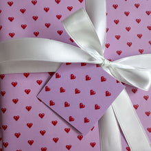 Load image into Gallery viewer, Lavender with Red Hearts Wrapping Paper and Tags
