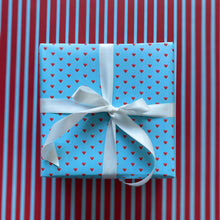 Load image into Gallery viewer, Blue with Red Hearts Wrapping Paper and Tags
