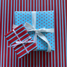 Load image into Gallery viewer, Blue with Red Hearts Wrapping Paper and Tags
