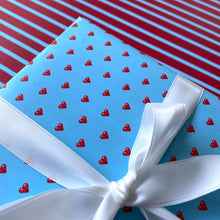 Load image into Gallery viewer, Blue with Red Hearts Wrapping Paper and Tags
